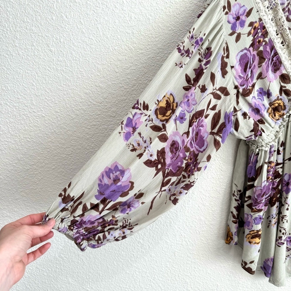 Angie Women's Large Babydoll Blouse Romantic Floral Summer Boho Bell Sleeve - Picture 6 of 11